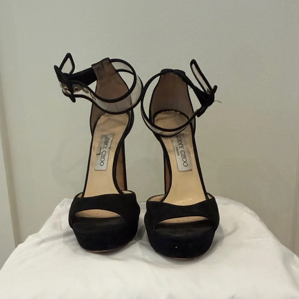 Jimmy Choo Black Suede Platform Ankle-Strap Sandals - Picture 3 of 5